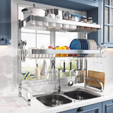 3-tier over sink dish drying rack made of 304 stainless steel, adjustable size 25.5 to 35.5 inches main product image